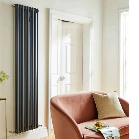 Laser Klassic Vertical 2 Column Textured Grey Radiator Room shot